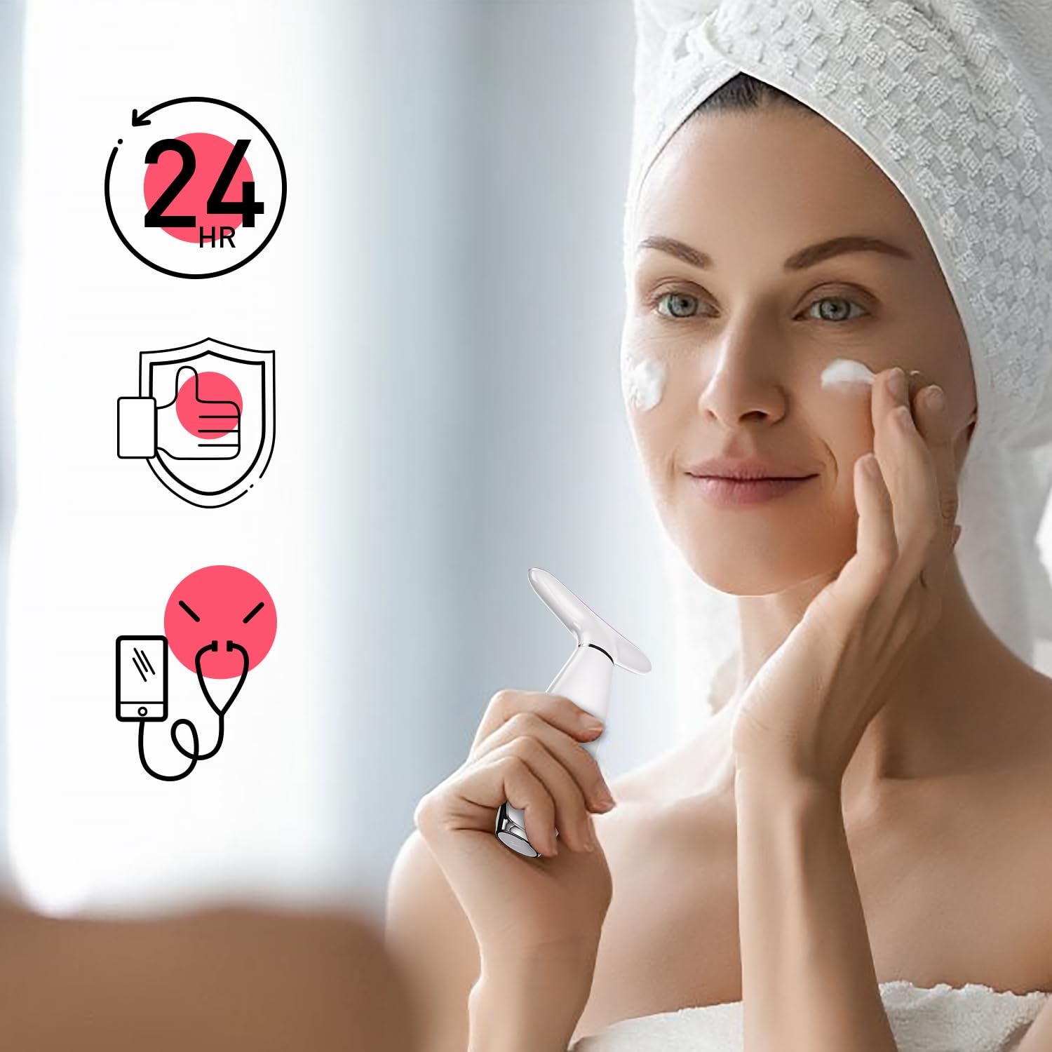 7-Color Thermal Vibration Facial Massager and Neck Tool for At-Home Skin Care (White)