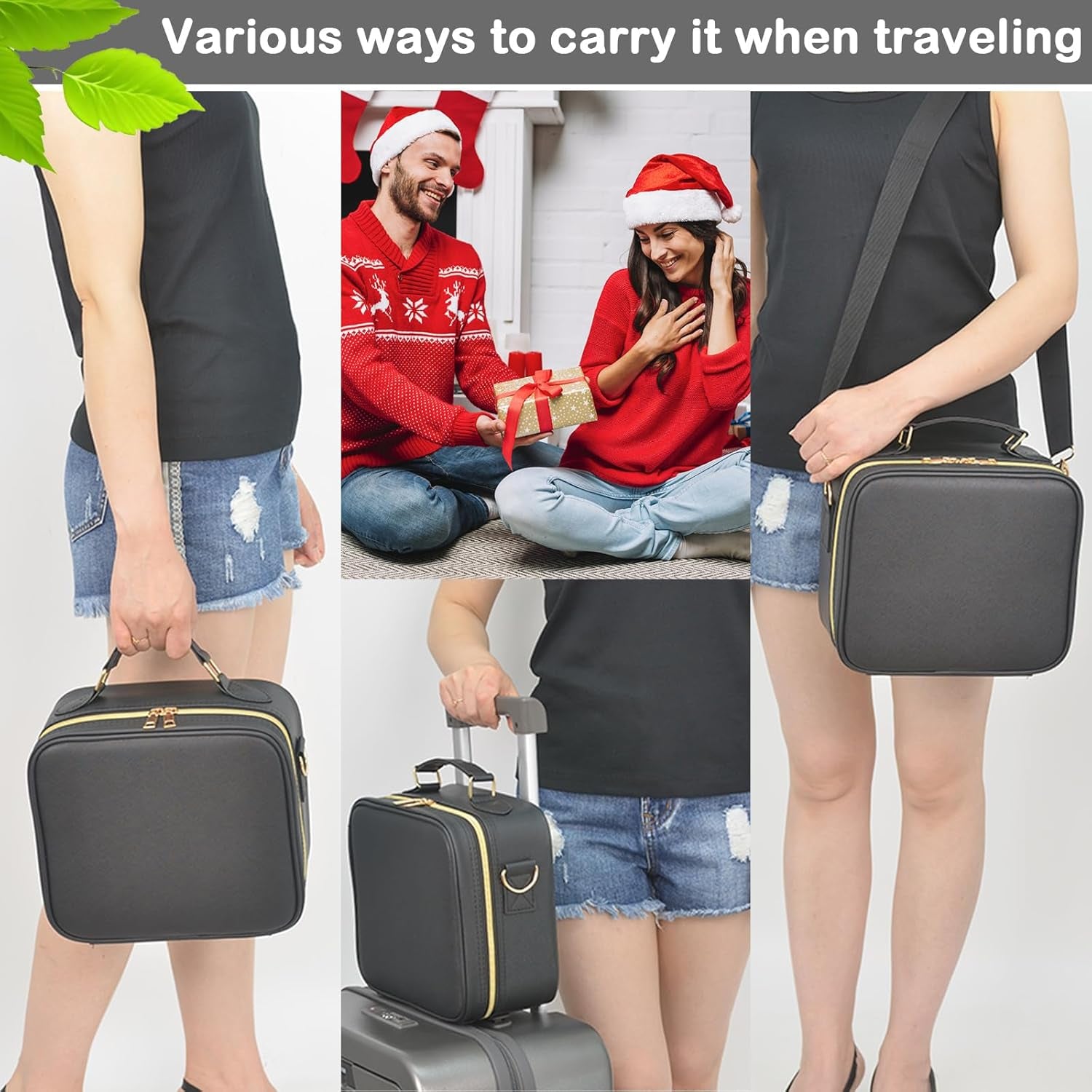 LED Makeup Travel Bag with Adjustable Brightness Mirror and Dividers - Lighted Cosmetic Case with Brush Holder, Ideal Gift for Women (Black)